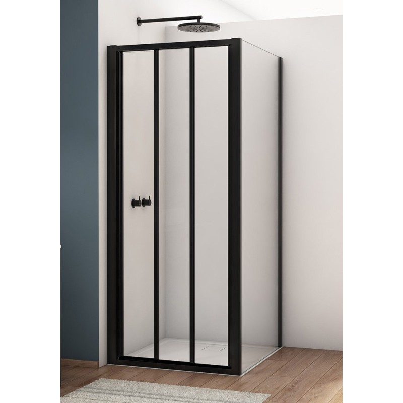 SanSwiss Divera D22S3+D22F1 Kabina prysznicowa drzwi 3-cz czarna 80x80x200 cm Szkło Przezroczyste (D22S30800607 + D22F10800607)