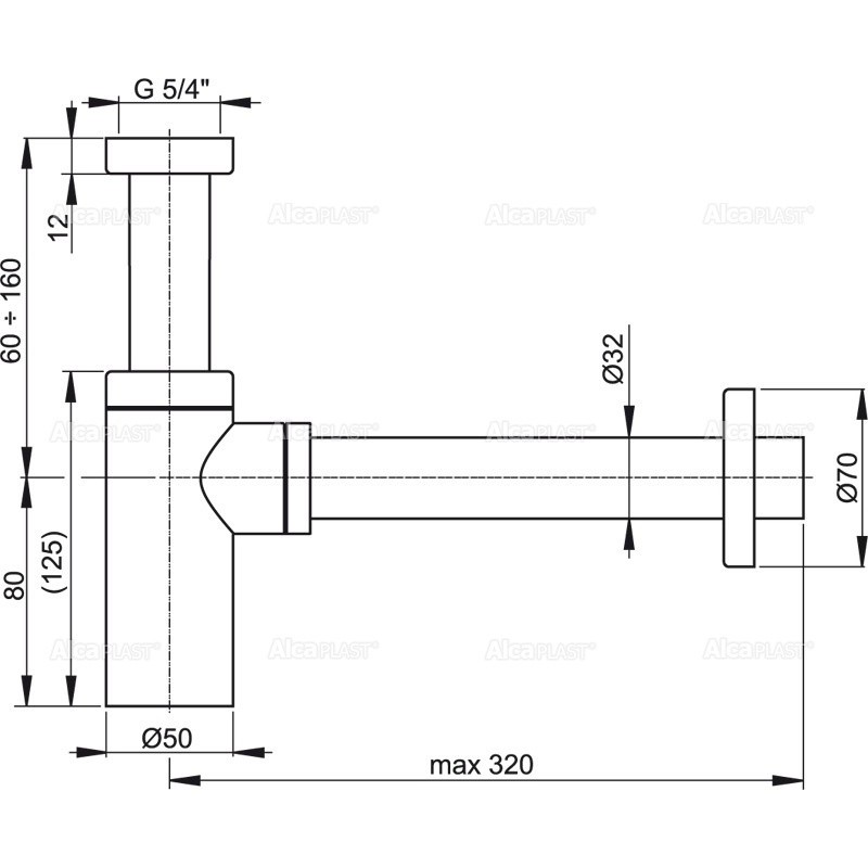 AlcaPlast Syfon umywalkowy Ø32 DESING metalowy A400