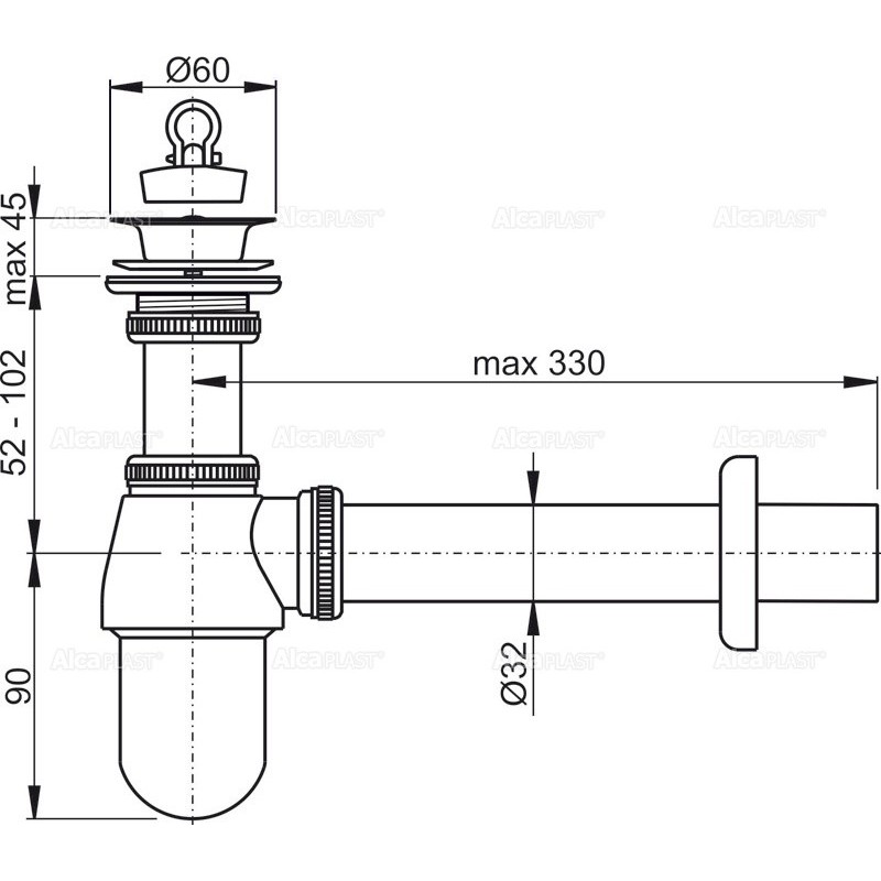 AlcaPlast Syfon umywalkowy Ø32 metalowy A437