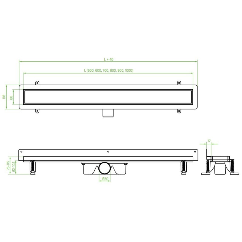 Laveo Basso odpływ liniowy przyścienny 100 cm czarny (COB_711D)