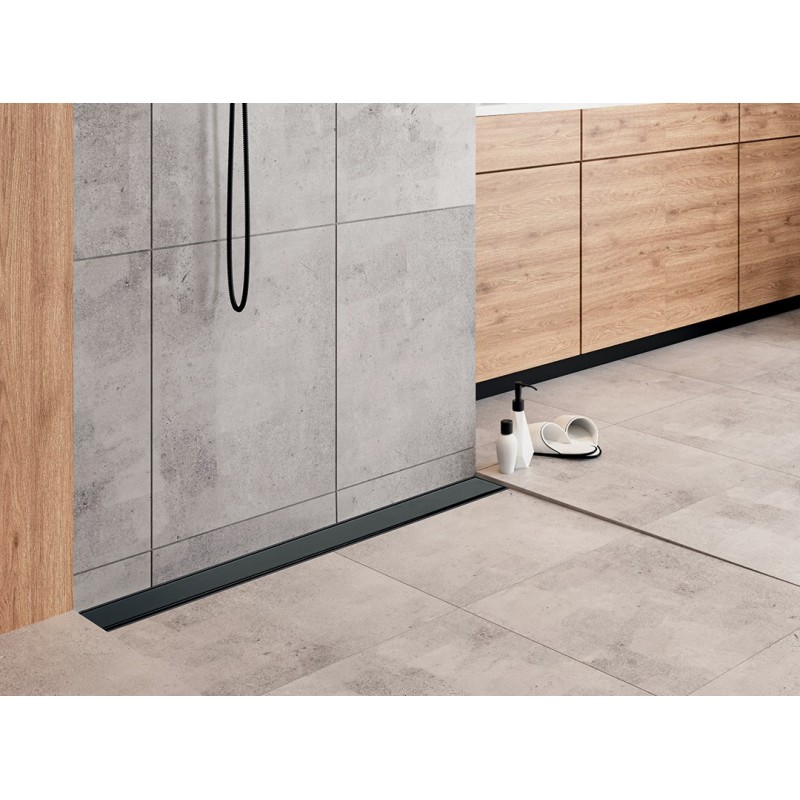 Laveo Basso odpływ liniowy przyścienny 100 cm czarny (COB_711D)