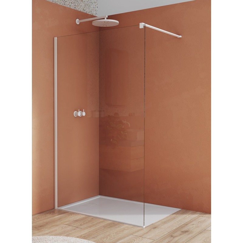 SanSwiss Easy STR4P Walk-In Ścianka Wolnostojąca Biała 80x200 cm Szkło Przezroczyste (STR4P0800907)