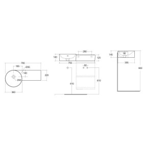 Rak Ceramics Petit Umywalka podwieszana okrąg z blatem z prawej 77x36 cm z otworem na baterię Biały Połysk (PETWB27701AWHA)