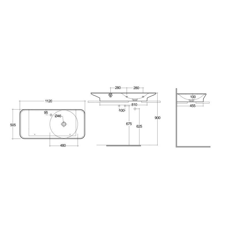 Rak Ceramics Valet Umywalka podwieszana & nablatowa 112x50,5 cm blat Lewa z otworem na baterię biały połysk (VALWB11301AWHA)