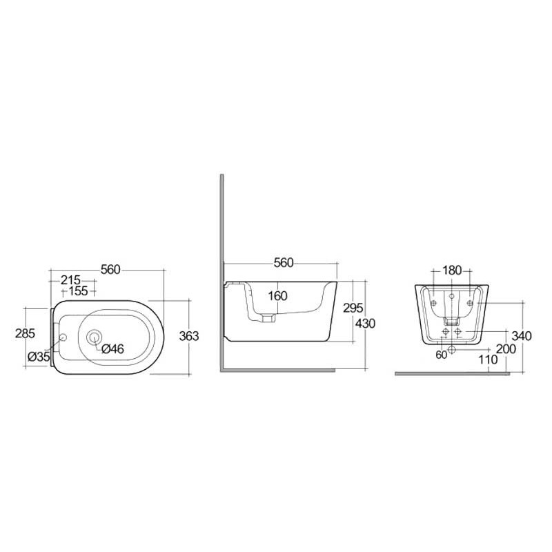 Rak Ceramics Valet bidet podwieszany Rimless  56x36,3 cm biały połysk (VALBD2101AWHA)