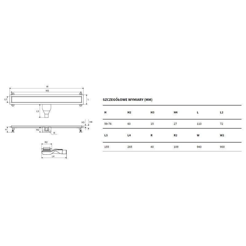 Excellent Stilio odpływ liniowy z rusztem do zabudowy płytką 90 cm stal nierdzewna polerowana (INEX.1515.900.P.SNP)