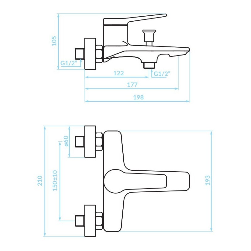 Kuchinox Alanis Bateria Wannowa Ścienna Bez Zestawu Natryskowego Biały/Złoto (BQI_610G)