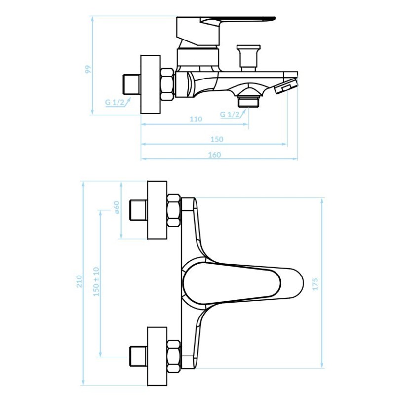 Kuchinox Fresno Bateria Wannowa Ścienna Bez Zestawu Natryskowego Chrom (BQF_010D)