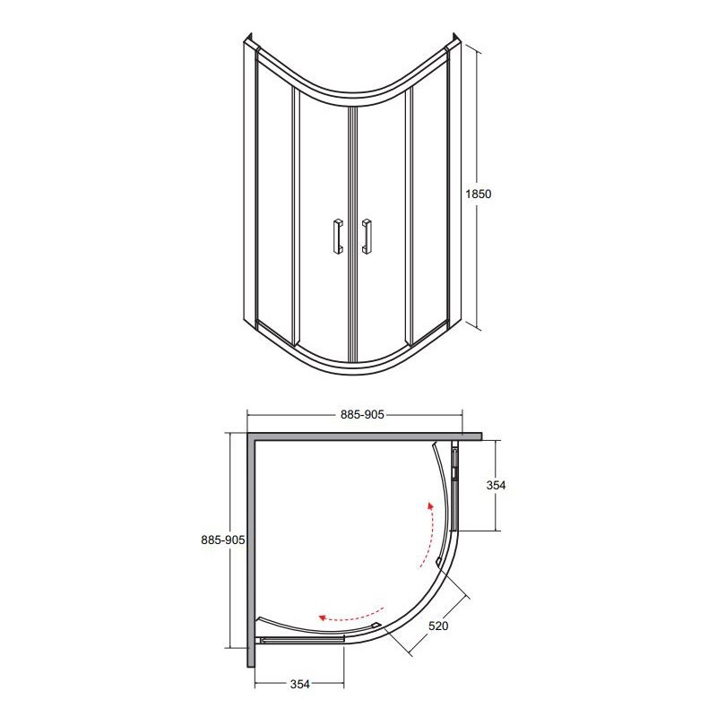 Besco Modern Kabina Prysznicowa Półokrągła 90x90x185 cm (MP-90-185-C)
