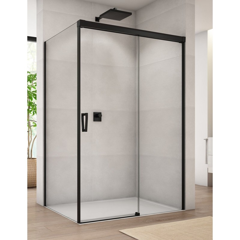 SanSwiss Cadura CAS2+CAST Kabina Prysznicowa P Czarna 120x120 cm Szkło Przezroczyste (CAS2D1200607+CAST1200607)