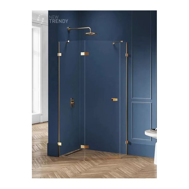New Trendy Avexa Gold Brushed Kabina Pięciokątna L 100x80x200 Przezroczyste 6mm Active Shield (EXK-3859)