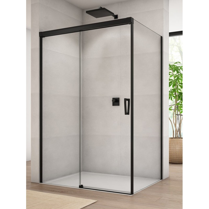 SanSwiss Cadura CAS2+CAST Kabina Prysznicowa L Czarna 150x110 cm Szkło Przezroczyste (CAS2G1500607+CAST1100607)