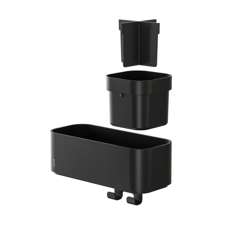 Tiger 2-Store Półka z haczykiem na ręcznik i uchwytem na szczoteczkę do zębów 25 cm Czarna (800374)