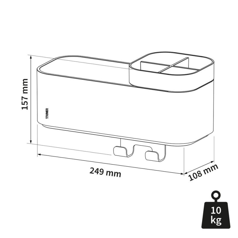 Tiger 2-Store Półka z haczykiem na ręcznik i uchwytem na szczoteczkę do zębów 25 cm Biała (800375)