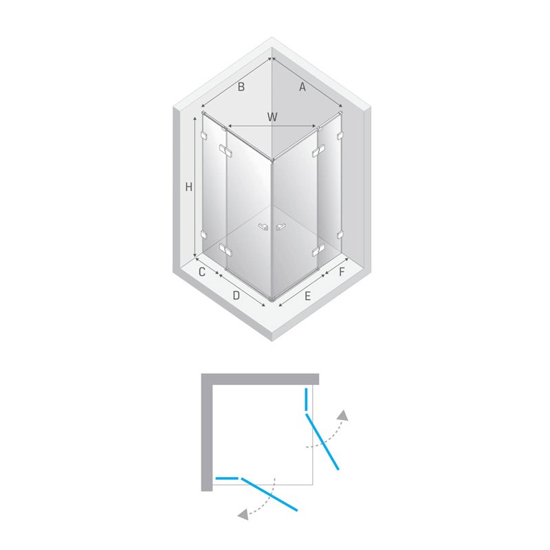 New Trendy Eventa Gold Shine Kabina prysznicowa 2-drzwiowa kwadratowa 90x90x200 cm 8mm Active Shield 2.0  (EXK-4755)