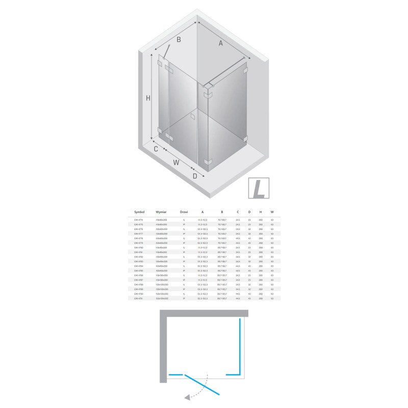 New Trendy Eventa Gold Shine Kabina prysznicowa 1D prostokątna L 150x80x200 cm szkło czyste 8mm Active Shield 2.0 (EXK-4778)