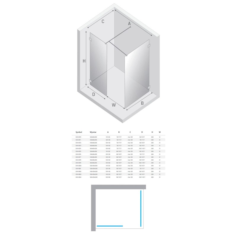 New Trendy Eventa Gold Shine Kabina prysznicowa WALK-IN U 160x80x200 8mm Active Shield 2.0 (EXK-4874)