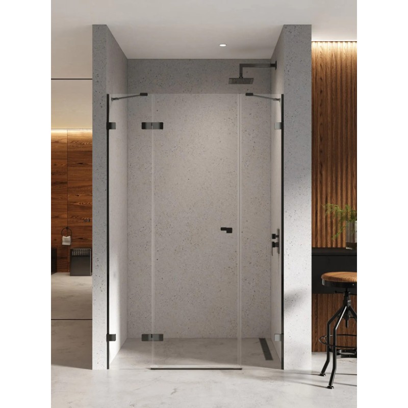 New Trendy Eventa Black Chrome Drzwi wnękowe PLUS 1D Lewa 130x200 cm szkło czyste 8mm Active Shield 2.0 (EXK-6139)