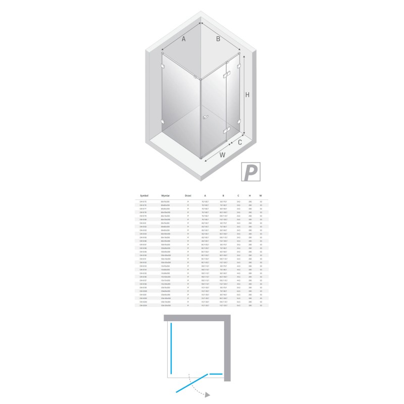 New Trendy Eventa Black Chrome Kabina prysznicowa 1D kwadratowa Prawa 100x100x200 cm 8mm Active Shield 2.0 (EXK-6190)
