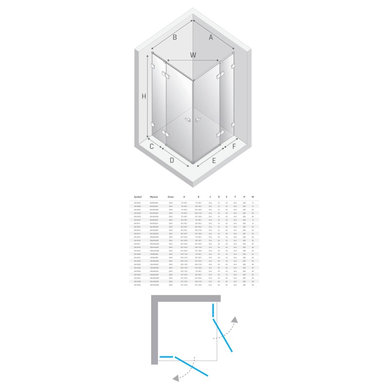 New Trendy Eventa Black Chrome Kabina prysznicowa 2D prostokątna 100x90x200 cm 8mm Active Shield 2.0  (EXK-6216)
