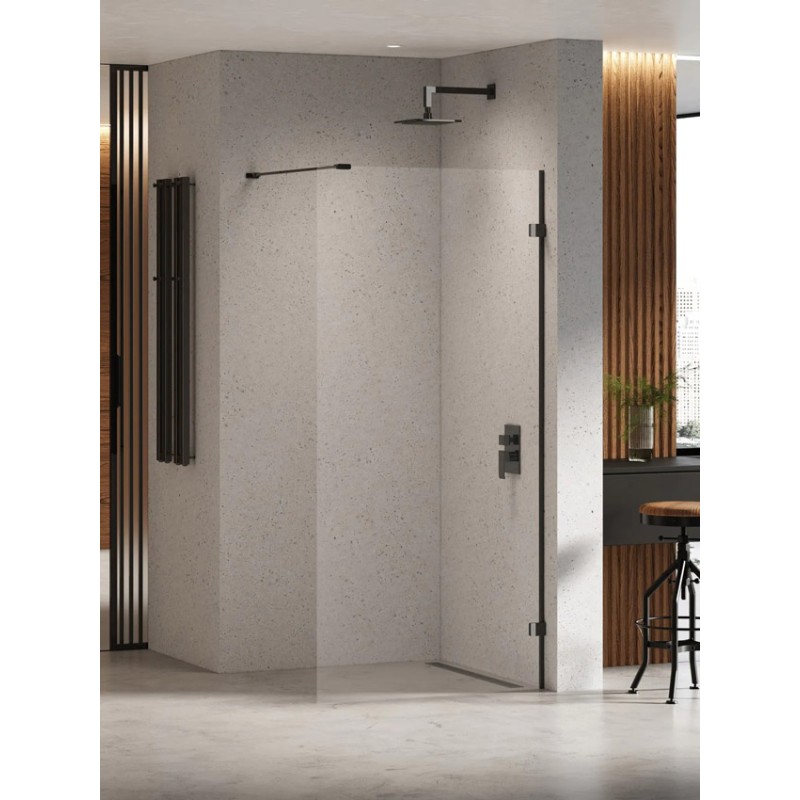 New Trendy Eventa Black Chrome Kabina WALK-IN z dodatkową ścianką 150x23x200 cm 8mm (EXK-6315+EXK-6317)