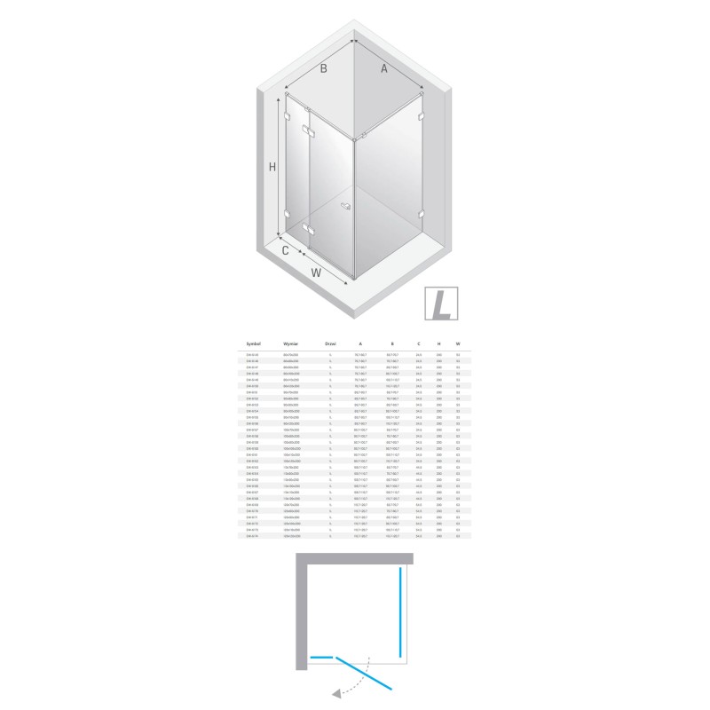 New Trendy Eventa Copper Shine Kabina prysznicowa 1D prostokątna Lewa 120x120x200 cm 8mm Active Shield 2.0 (EXK-6399)
