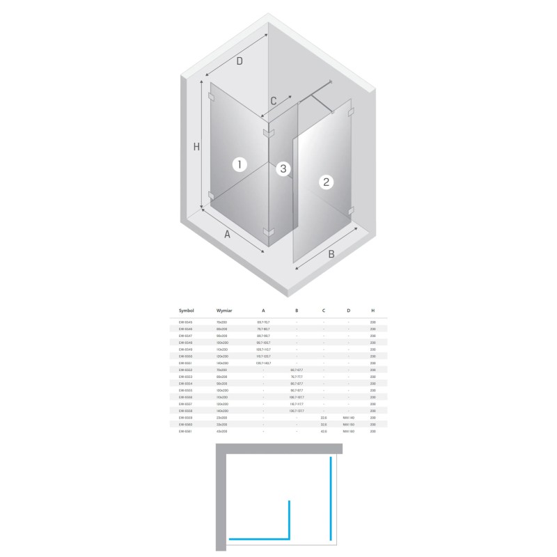 New Trendy Copper Shine Kabina prysznicowa walk in 3 ścianki 120x120x33x200 cm (EXK-6550+EXK-6557+EXK-6560)