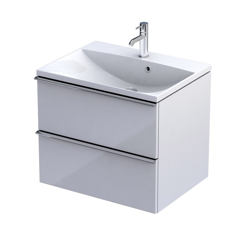 Oristo Etna Szafka Podumywalkowa Biały Połysk + Umywalka Konglomeratowa Amelia 60 cm (OR52-SD2S-60-1+UME-AM-60-92)