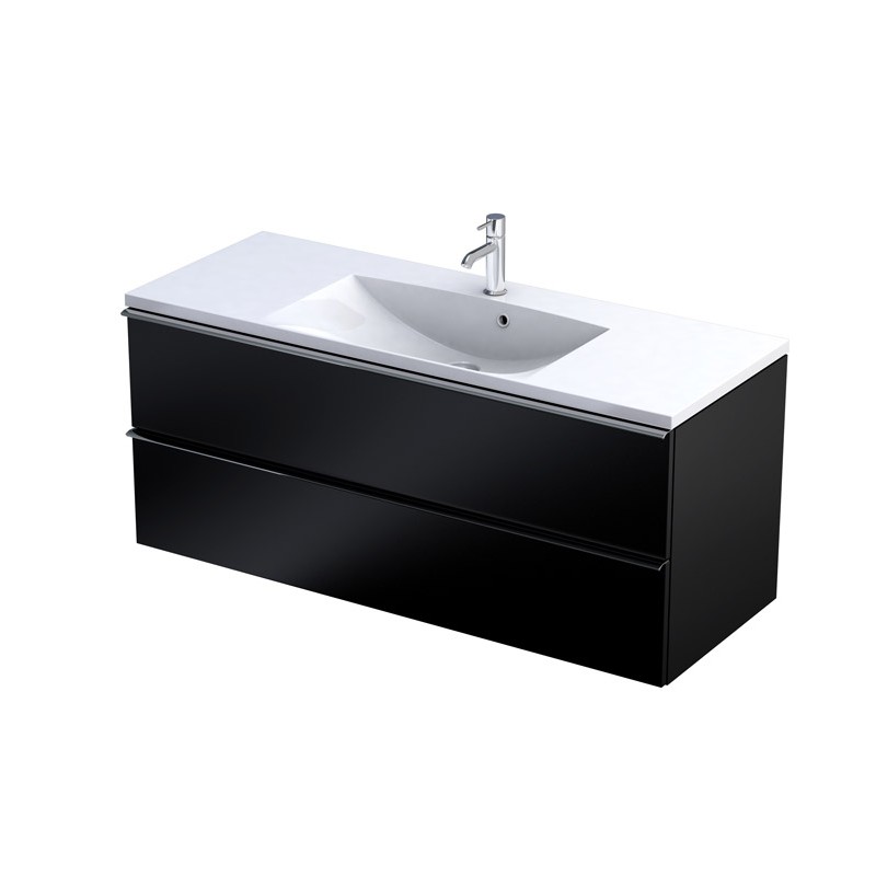 Oristo Etna Szafka Podumywalkowa Czarny Mat + Umywalka Podwójna Konglomeratowa Amelia 120 cm (OR52-SD2S-120-8+UME-AM-120-92-D)