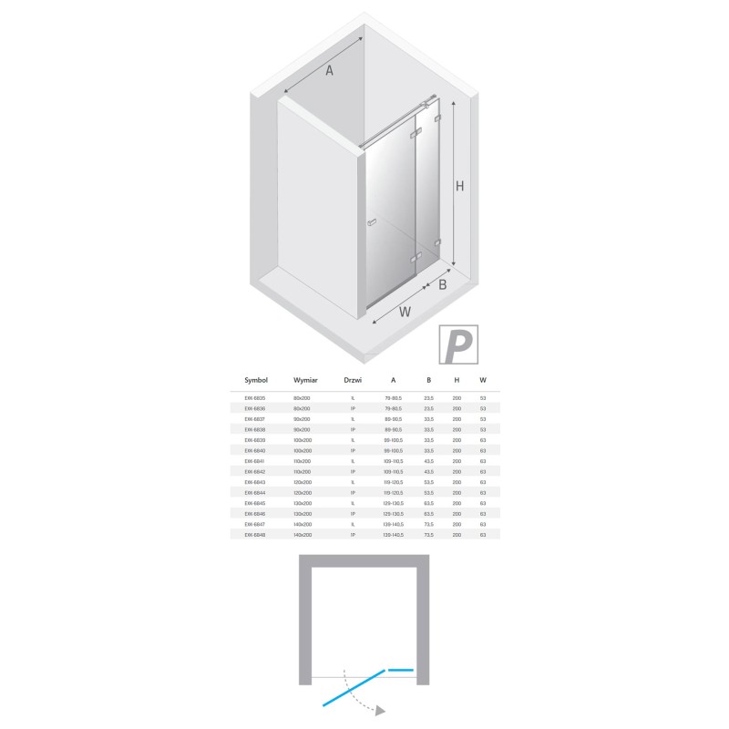 New Trendy Avexa XR Drzwi wnękowe Prawe 140x200 cm szkło czyste 6mm Active Shield 2.0 (EXK-6848)