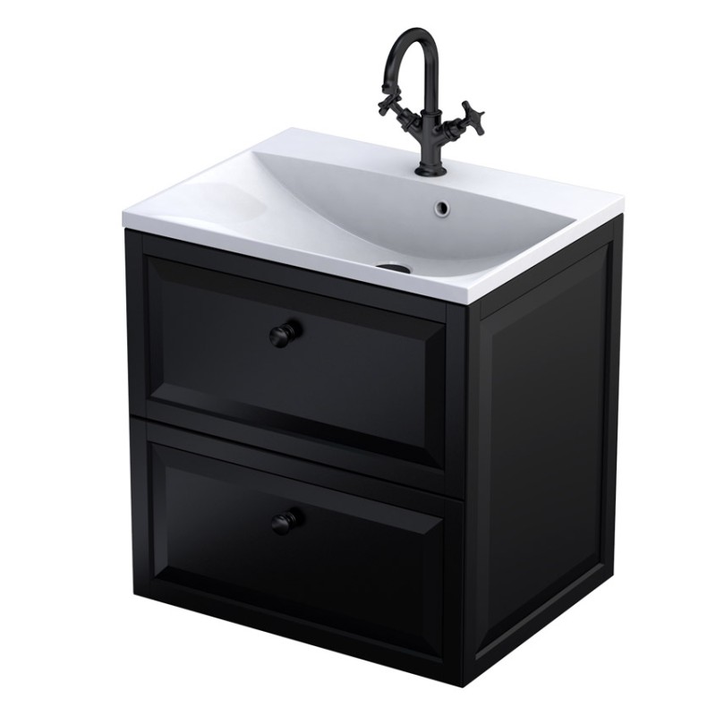 Oristo MonteBianco Szafka Podumywalkowa czarny mat + Umywalka Konglomeratowa Amelia 60 cm (OR47-SD2S-60-8+UME-AM-60-92)