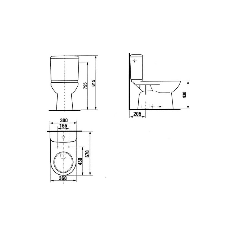 Roca Dostępna łazienka Miska (wysokość 43 cm) o/pionowy do kompaktu WC (A342237000)