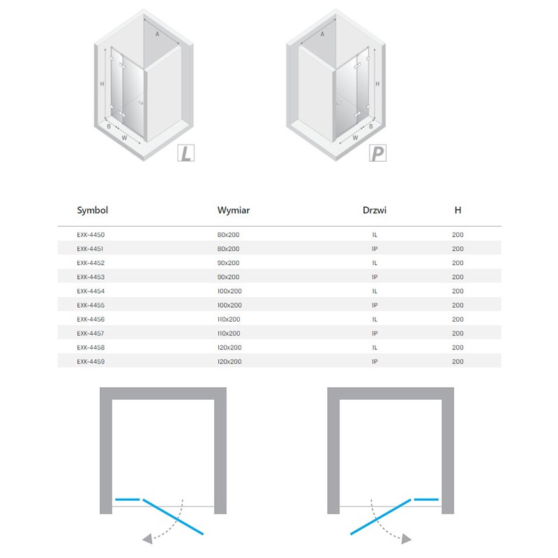 New Trendy Eventa Drzwi wnękowe Prawe 120x200 cm szkło czyste 8mm Active Shield 2.0 (EXK-4459)