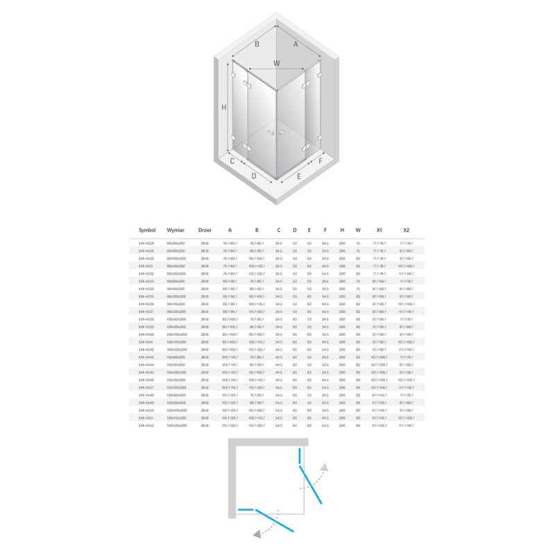 New Trendy Eventa Kabina prysznicowa 2-drzwiowa prostokątna 80x120x200 cm 8mm Active Shield 2.0  (EXK-4532)