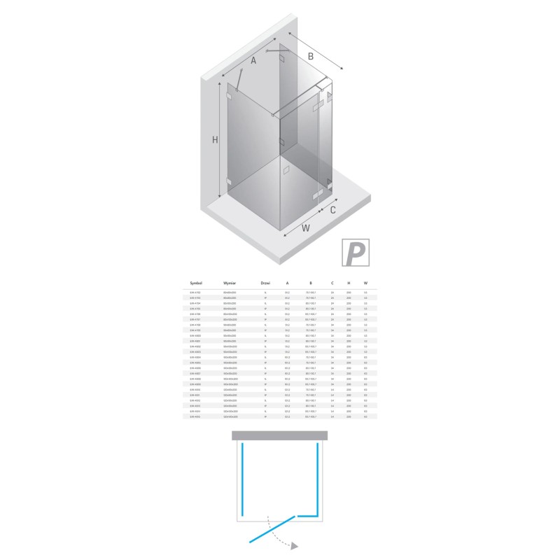 New Trendy Eventa Kabina prysznicowa 1D prostokątna przyścienna Prawa 100x80x200 cm 8mm Active Shield 2.0  (EXK-4600)