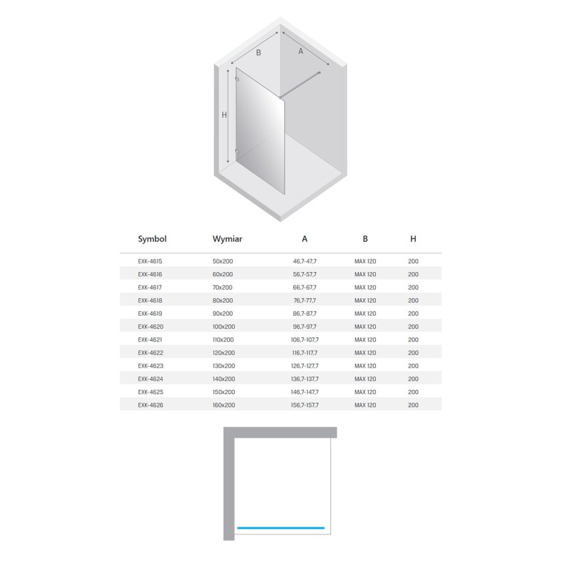 New Trendy Eventa Kabina prysznicowa WALK-IN U 140x200 cm 8mm Active Shield 2.0 (EXK-4624)