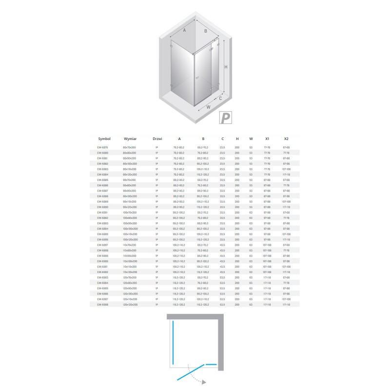 New Trendy Avexa XR Black Kabina prysznicowa 1D prostokątna Prawa 100x110x200 cm Active Shield 2.0 (EXK-6895)