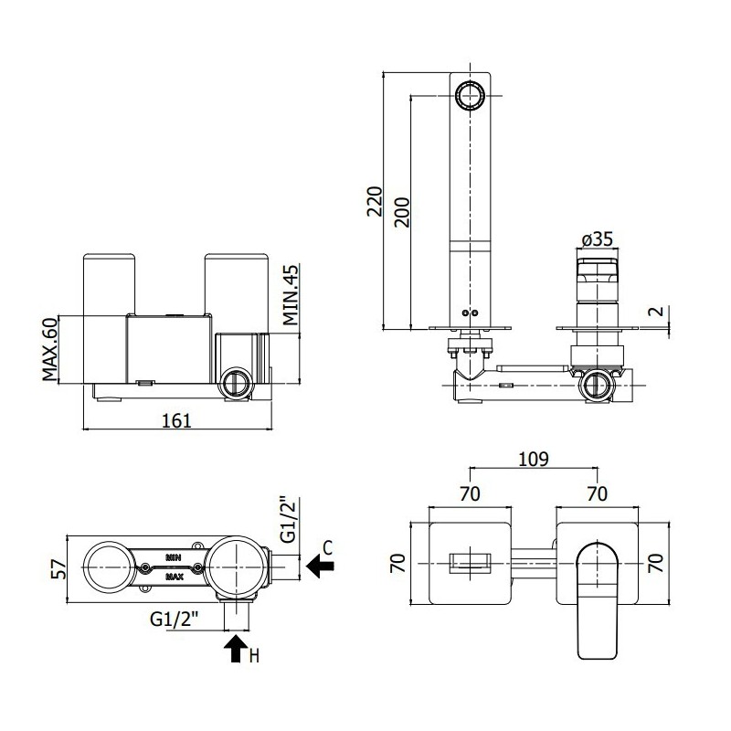 Paffoni Tilt Bateria umywalkowa podtynkowa L-20 cm biały mat (TI105BO70)