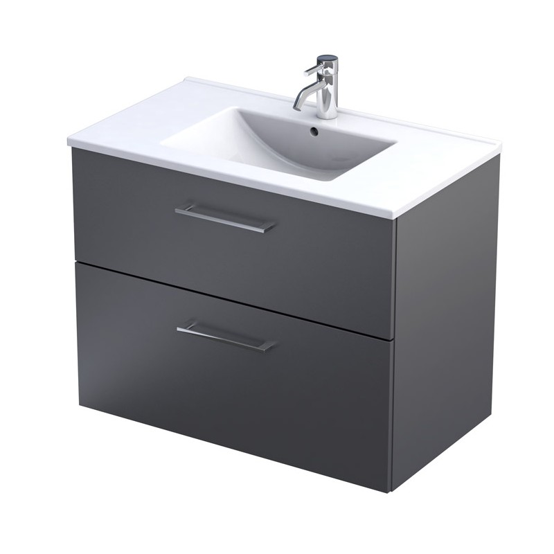 Oristo Geo Zestaw szafka + umywalka ceramiczna 80 cm dwie szuflady grafit mat (KI01-ZD2S-80-6)