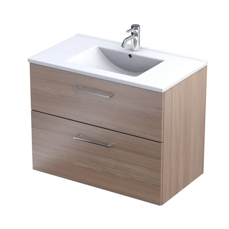 Oristo Geo Zestaw szafka + umywalka ceramiczna 80 cm dwie szuflady dąb urban jasny (KI01-ZD2S-80-81)
