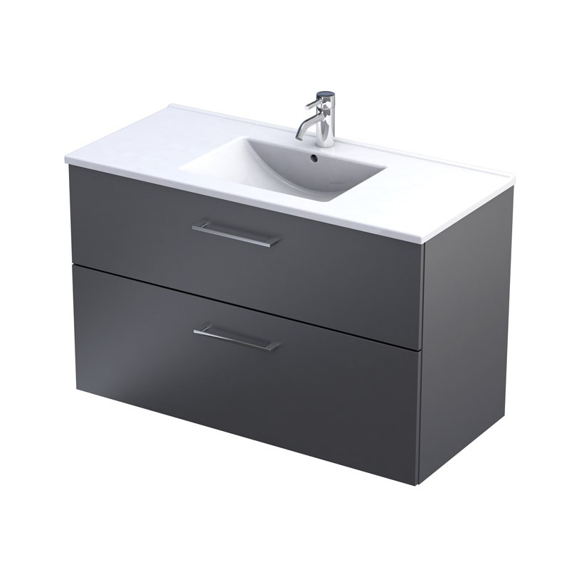 Oristo Geo Zestaw szafka + umywalka ceramiczna 100 cm dwie szuflady grafit mat (KI01-ZD2S-100-6)