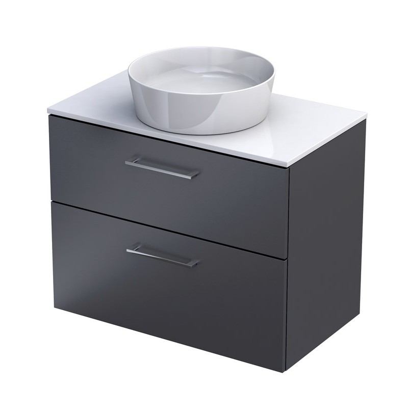 Oristo Geo Zestaw szafka + blat 80 cm dwie szuflady grafit mat blat biały połysk (KI01-ZB2S-80-6)