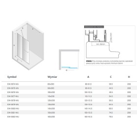 New Trendy Smart Black Kabina prysznicowa 1D walk-in U 110x200 cm Active Shield 2.0 - WSPORNIK SKOŚNY (EXK-6677-WU)
