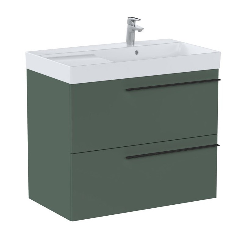 Roca Ella Zestaw łazienkowy Unik Prawa (szafka+umywalka) zielony mat 80 cm (A857770534+A327688000)