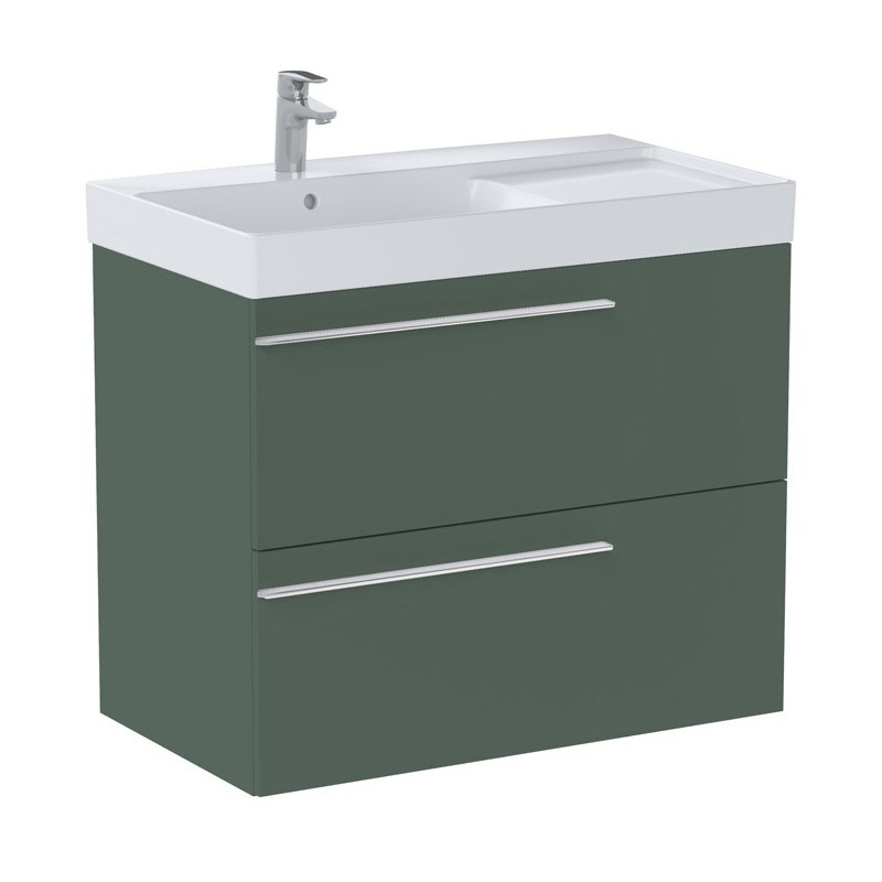 Roca Ella Zestaw łazienkowy Unik Lewa (szafka+umywalka) zielony mat 80 cm (A857770534+A327689000)