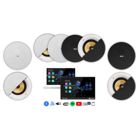 Dexon - P2 Zestaw nagłaśniający biały Bluetooth, Wi-Fi - LAN ze Wzmacniaczem + 8 głośników 30W czarnych (MRP 8300+8x CS-530K)