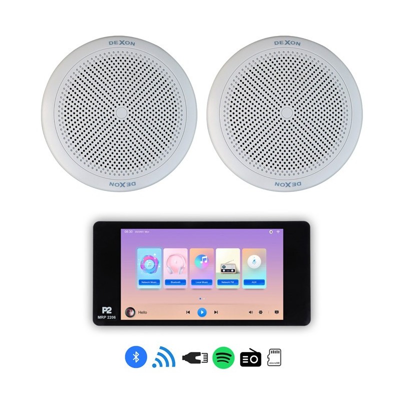 Dexon - P2 Zestaw nagłaśniający Bluetooth, Wi-Fi Spotify Android 2 głosniki białe 45W (MRP 2206 + 2xRP 84)