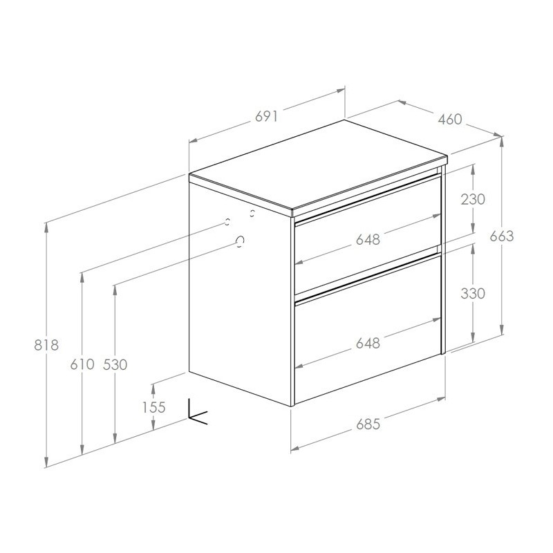 Roca Gap Pro Szafka łazienkowa 70 cm z 2 szufladami jasny dąb (A857897464)
