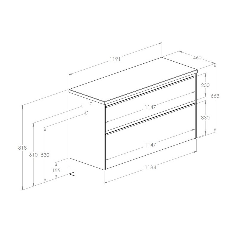 Roca Gap Pro Szafka łazienkowa 120 cm z 2 szufladami biały połysk (A857906806)