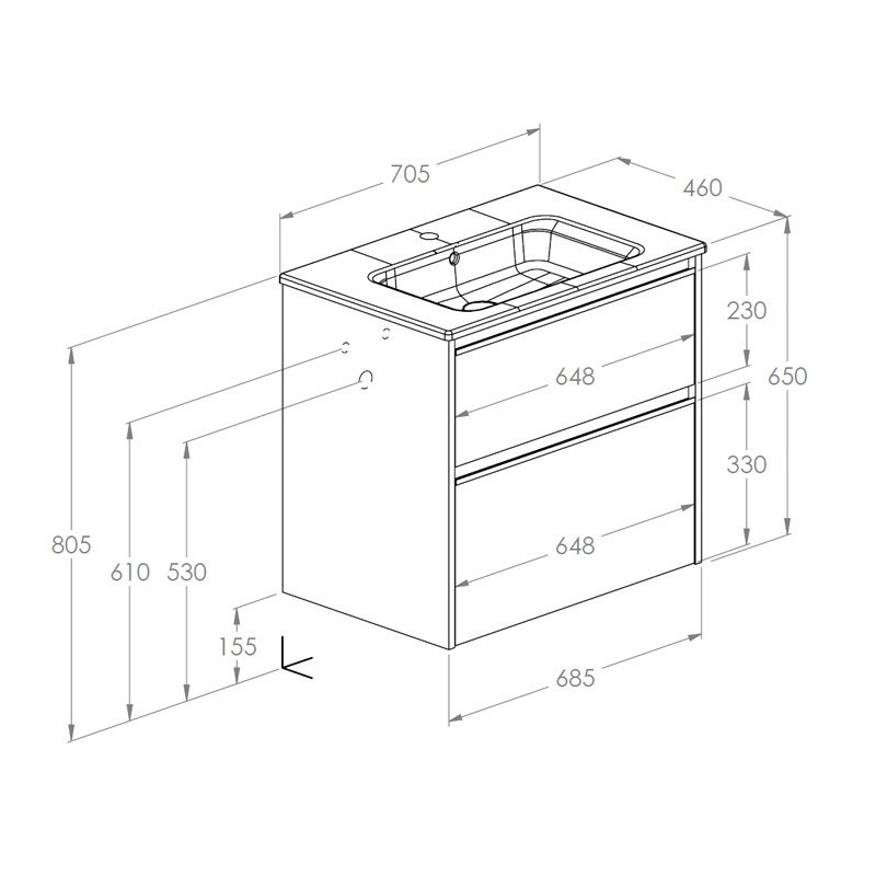 Roca Gap Pro Zestaw łazienkowy Unik szafka z umywalką slim 70 cm jasny dąb (A857897464+A3279A7000)